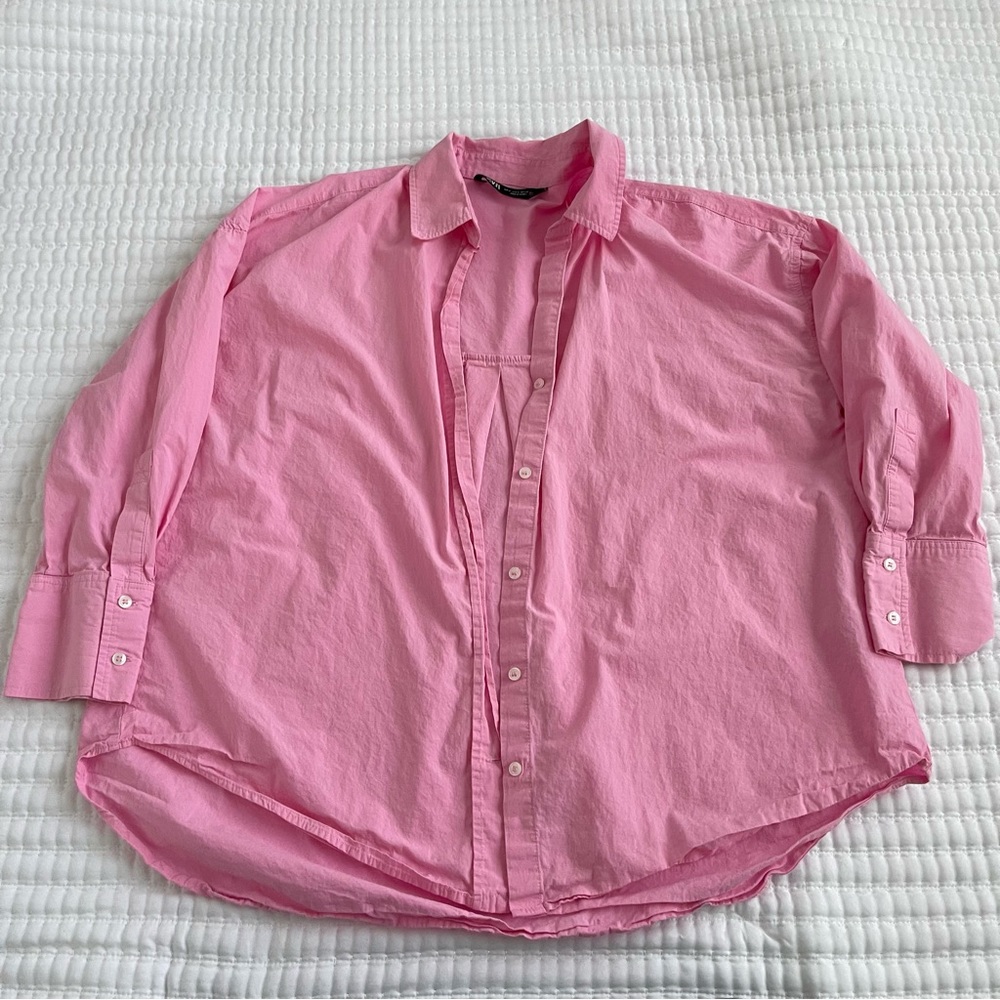 Zara oversize cotton pink shirt